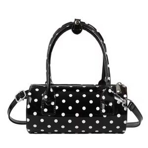 Boutique Black Polka Dot Patent Leather Cylindrical Bag Super Cure